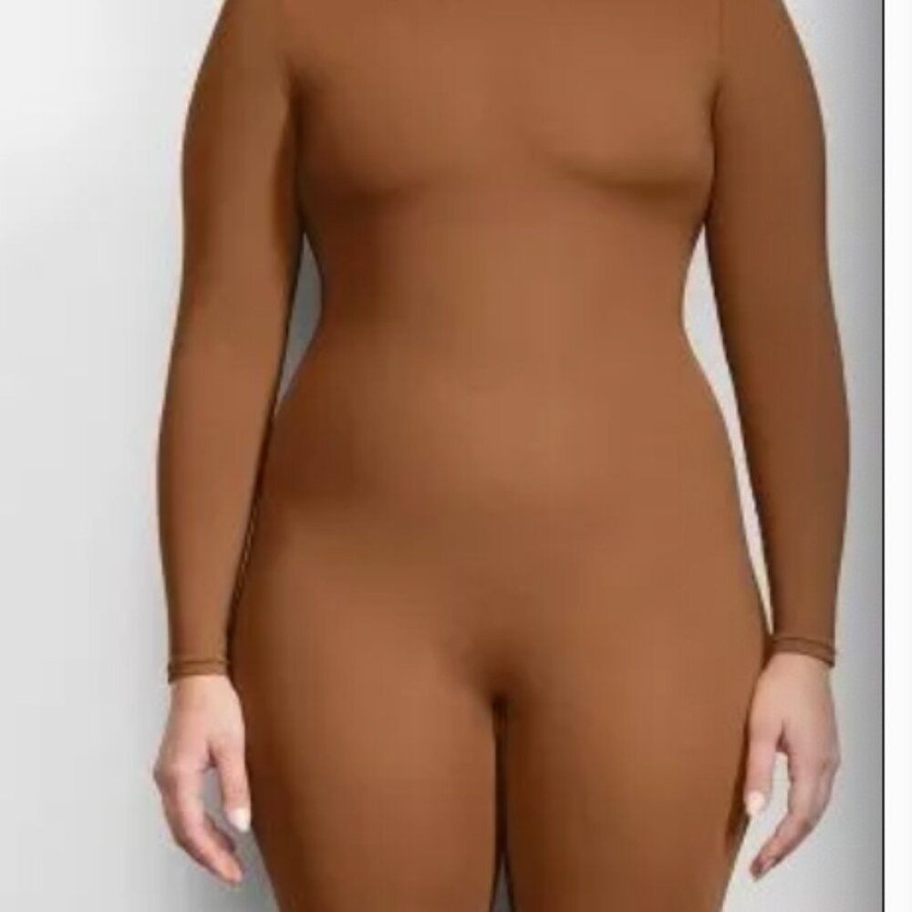 SKIMS Essential Long Sleeve Bodysuit Womens 3X Caramel Brown Mock Neck Catsuit